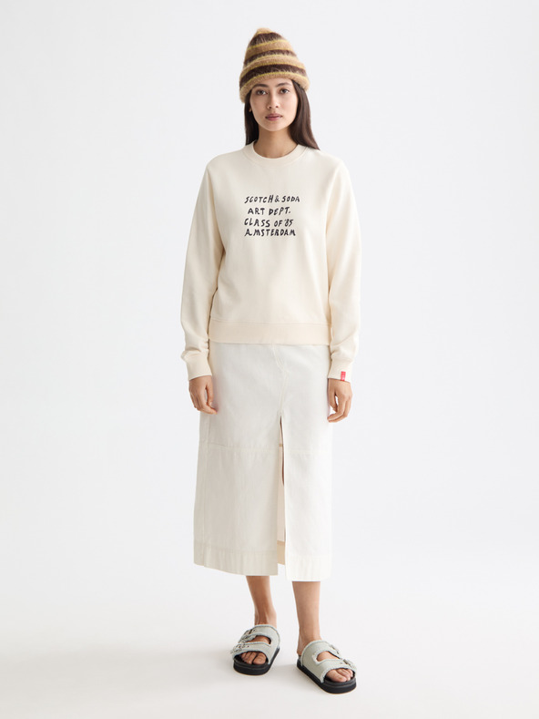 Scotch & Soda Дамски кремав суитшърт с надпис