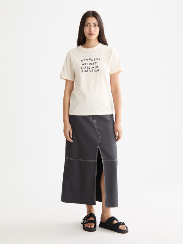 Scotch & Soda Дамска кремава тениска с надпис