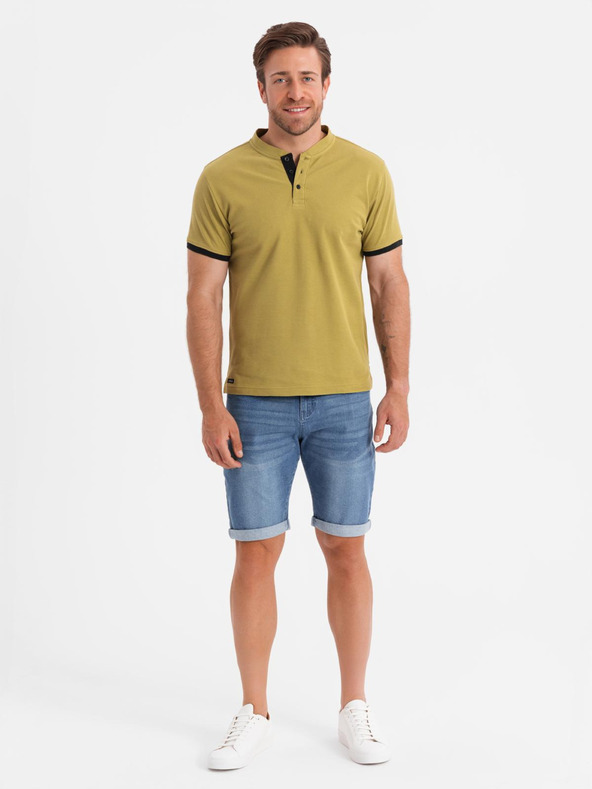 Ombre Clothing Мъжка ежедневна тениска с хенли деколте и контрастен кант - оливен цвят V11 OM-TSCT-0156 Ombre Clothing