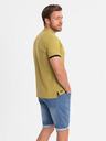 Ombre Clothing Мъжка ежедневна тениска с хенли деколте и контрастен кант - оливен цвят V11 OM-TSCT-0156 Ombre Clothing