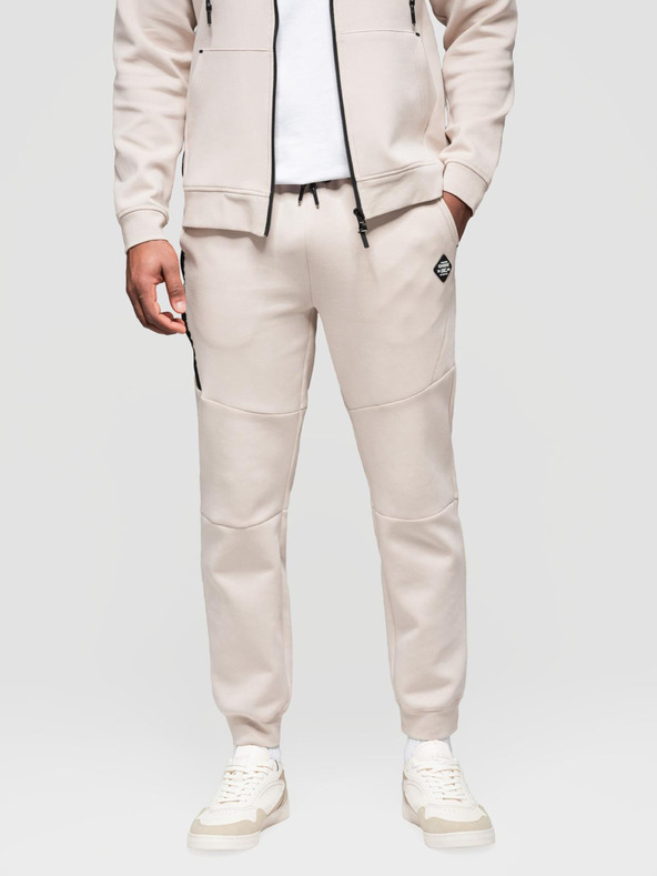 Ombre Clothing Мъжки спортен костюм суитшърт с качулка + панталони джогър - светло бежов V6 Z116 Ombre Clothing