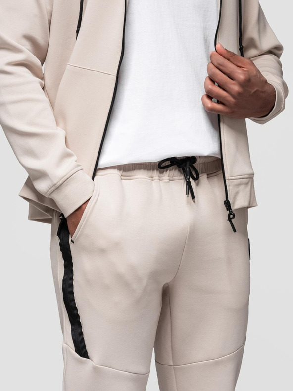 Ombre Clothing Мъжки спортен костюм суитшърт с качулка + панталони джогър - светло бежов V6 Z116 Ombre Clothing