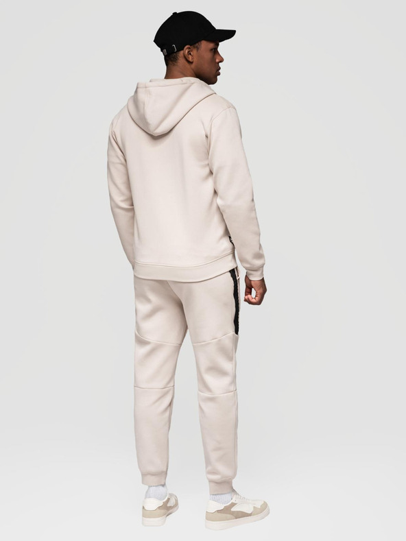 Ombre Clothing Мъжки спортен костюм суитшърт с качулка + панталони джогър - светло бежов V6 Z116 Ombre Clothing