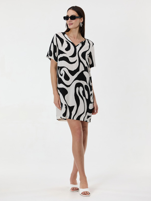 Orsay Черна дамска шарена рокля с дължина до коляното ORSAY