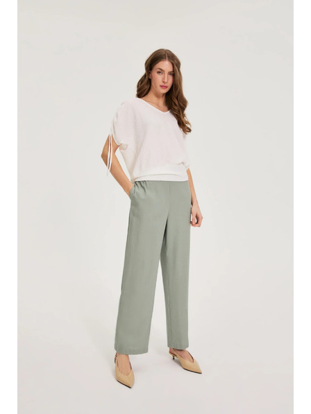 Moodo Панталони с добавка от лен маслинено зелени Moodo