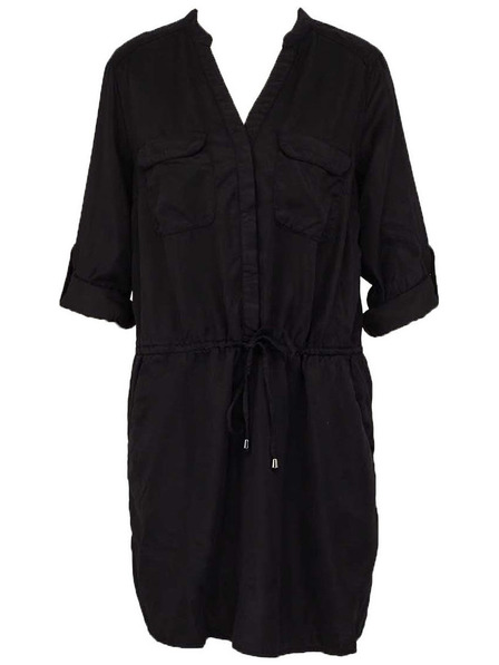 CAMAIEU Черни копринени рокля със завързване