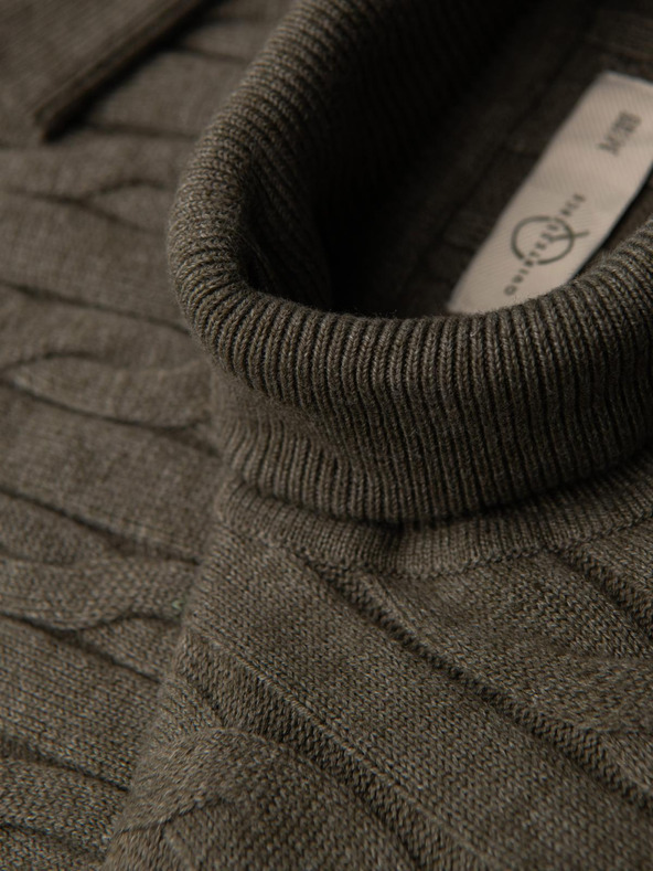 Ombre Clothing Мъжки пуловер с поло и квадратна плетка - маслинен V2 OM-SWTN-0157 Ombre Clothing