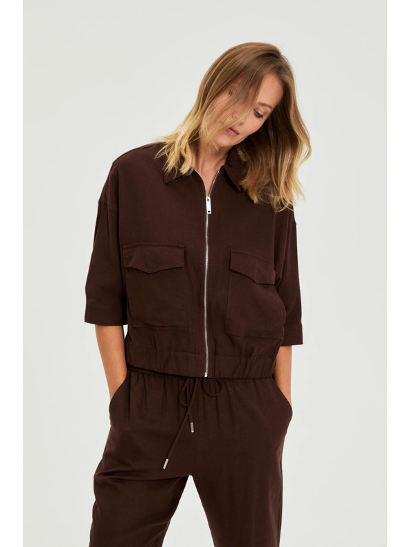 Moodo Якета с лен кафява Moodo