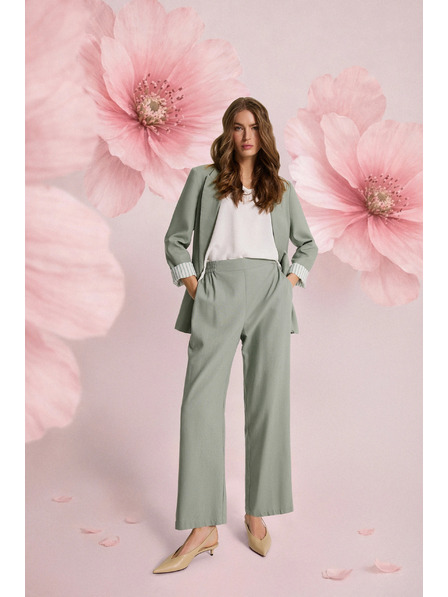 Moodo Панталони с добавка от лен маслинено зелени Moodo