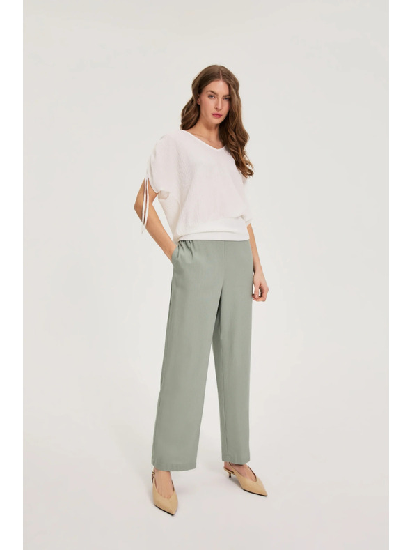Moodo Панталони с добавка от лен маслинено зелени Moodo