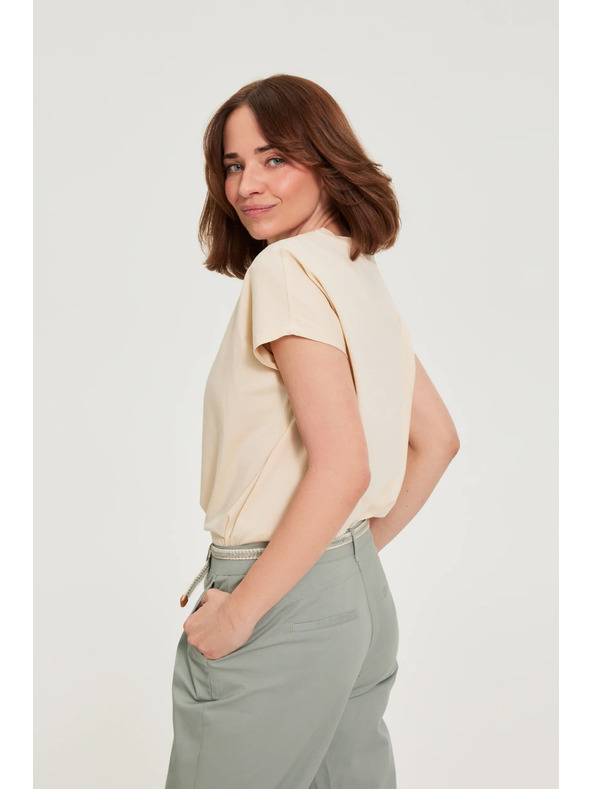 Moodo Памучна блуза с V-образно деколте в бежово Moodo