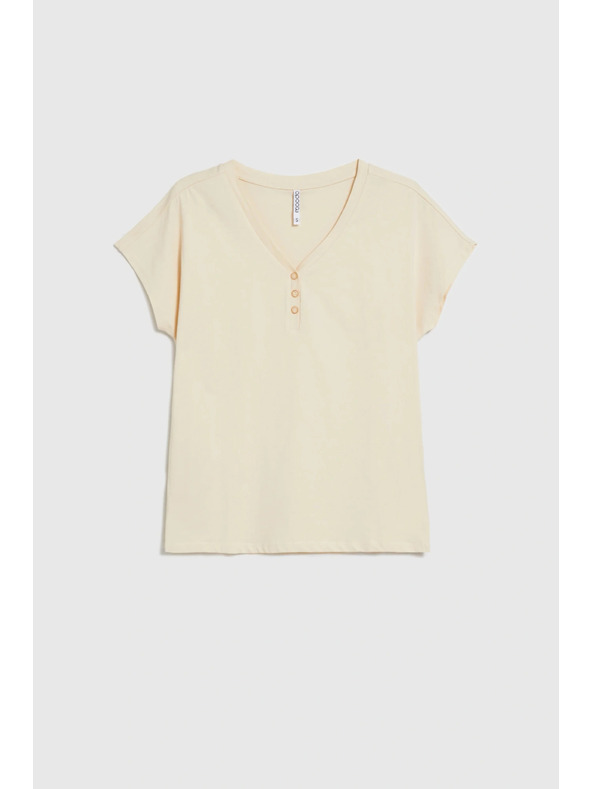 Moodo Памучна блуза с V-образно деколте в бежово Moodo