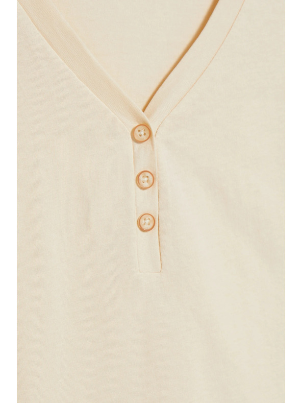 Moodo Памучна блуза с V-образно деколте в бежово Moodo