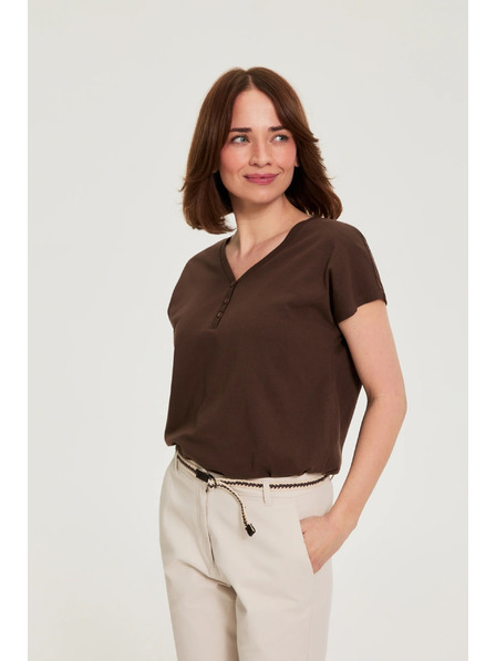 Moodo Памучна тениска с V деколте кафява Moodo