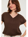Moodo Памучна тениска с V деколте кафява Moodo