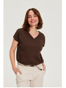 Moodo Памучна тениска с V деколте кафява Moodo