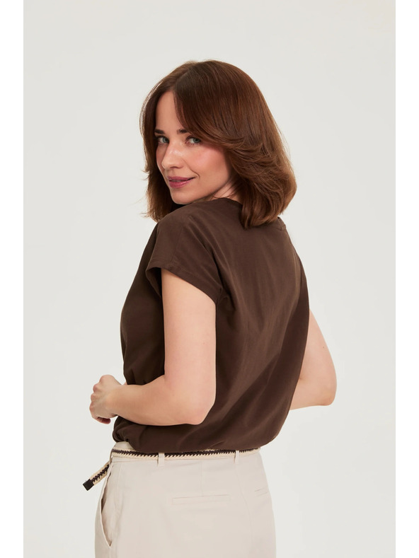 Moodo Памучна тениска с V деколте кафява Moodo
