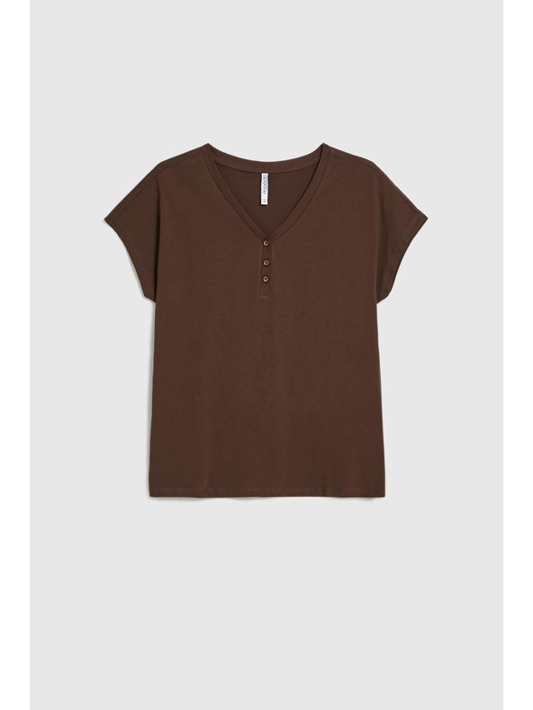 Moodo Памучна тениска с V деколте кафява Moodo
