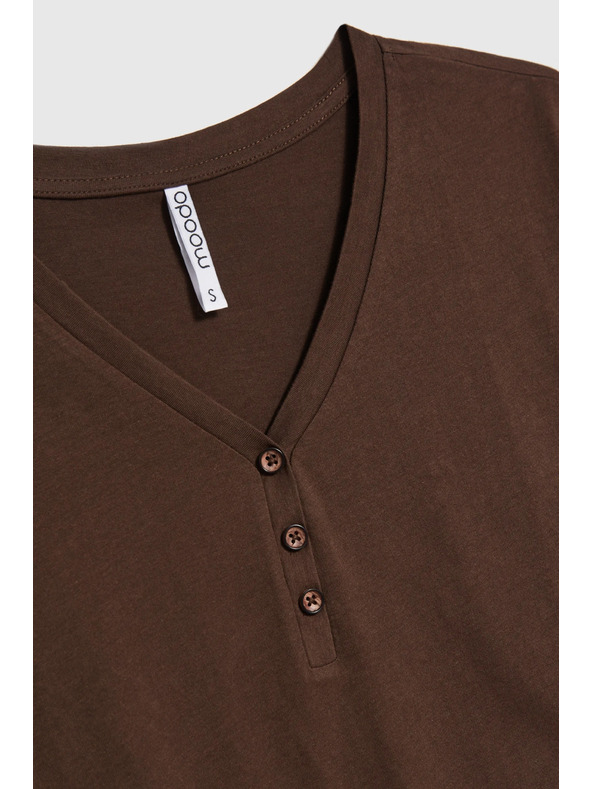 Moodo Памучна тениска с V деколте кафява Moodo