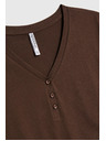 Moodo Памучна тениска с V деколте кафява Moodo