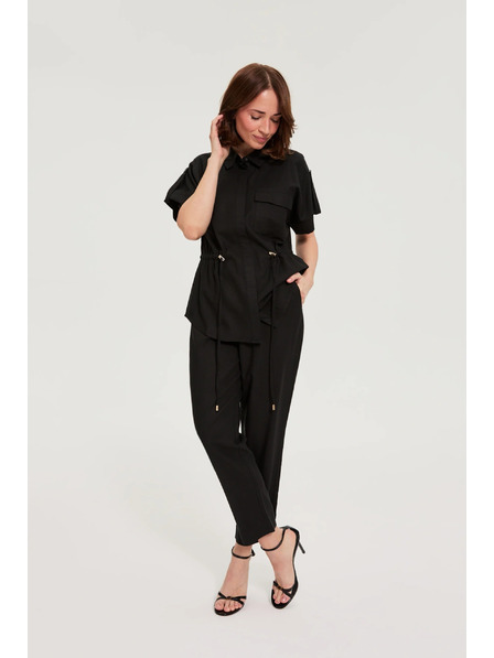 Moodo Панталони от вискоза и лен черни Moodo