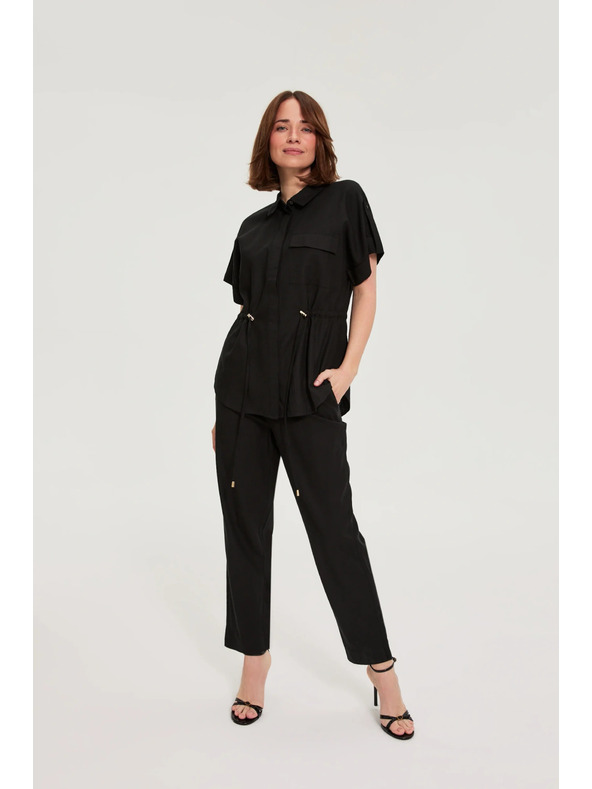 Moodo Панталони от вискоза и лен черни Moodo