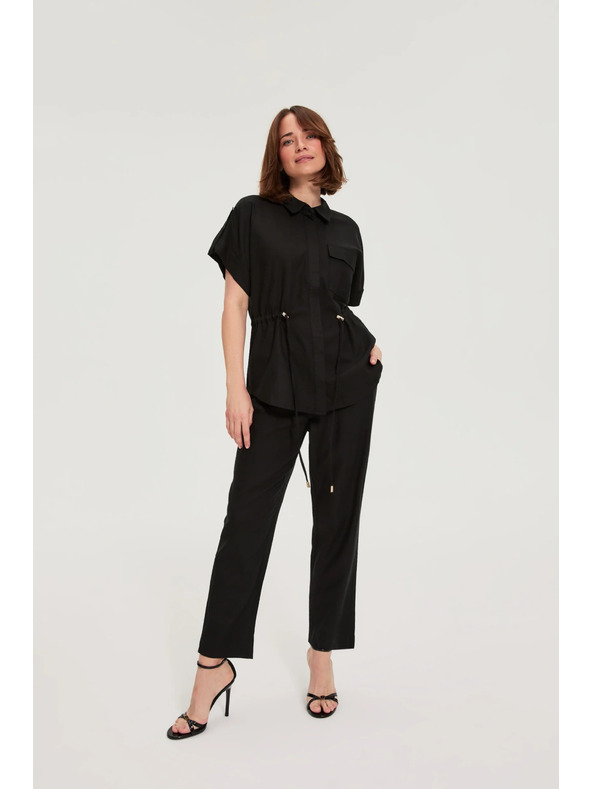 Moodo Панталони от вискоза и лен черни Moodo