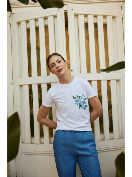 Moodo Блуза с джоб и печат бяла Moodo