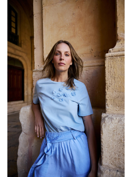 Moodo Памучна блуза с аплика светлосиня Moodo