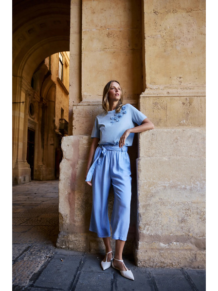 Moodo Памучна блуза с аплика светлосиня Moodo