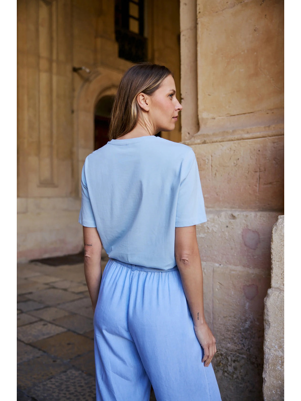 Moodo Памучна блуза с аплика светлосиня Moodo