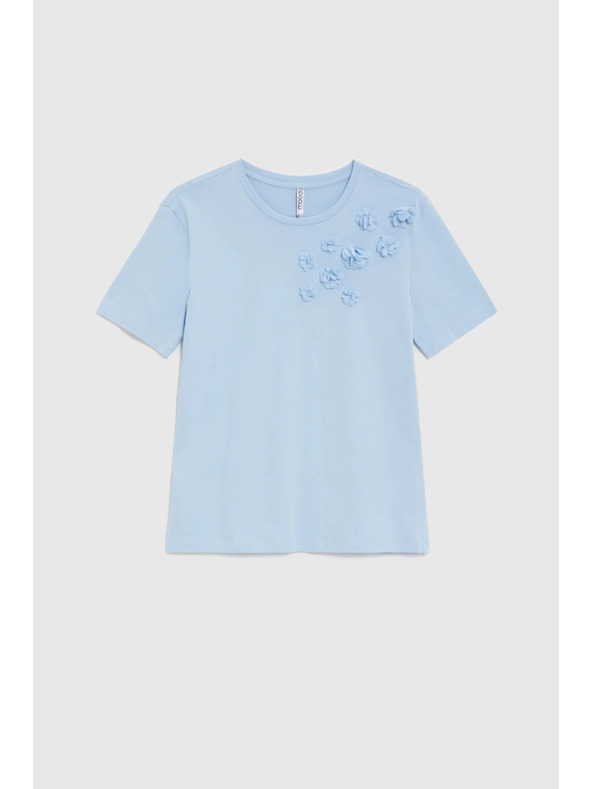 Moodo Памучна блуза с аплика светлосиня Moodo