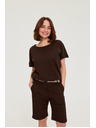 Moodo Памучна блуза с джоб кафява Moodo