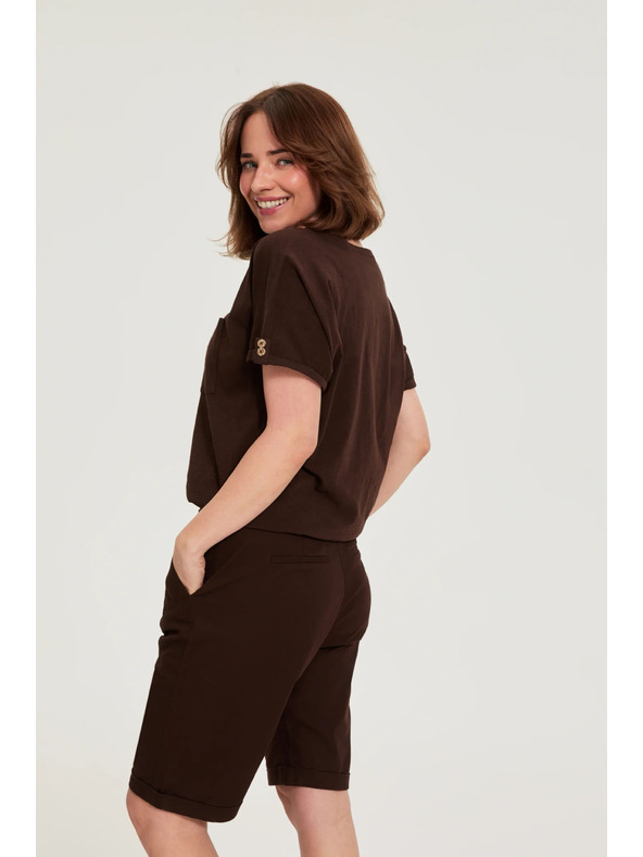 Moodo Памучна блуза с джоб кафява Moodo