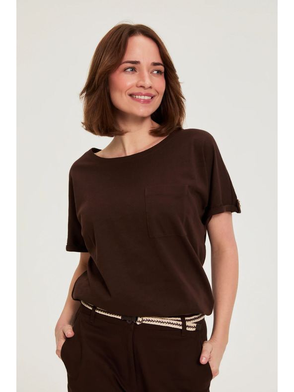 Moodo Памучна блуза с джоб кафява Moodo