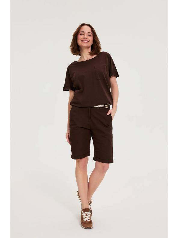 Moodo Памучна блуза с джоб кафява Moodo