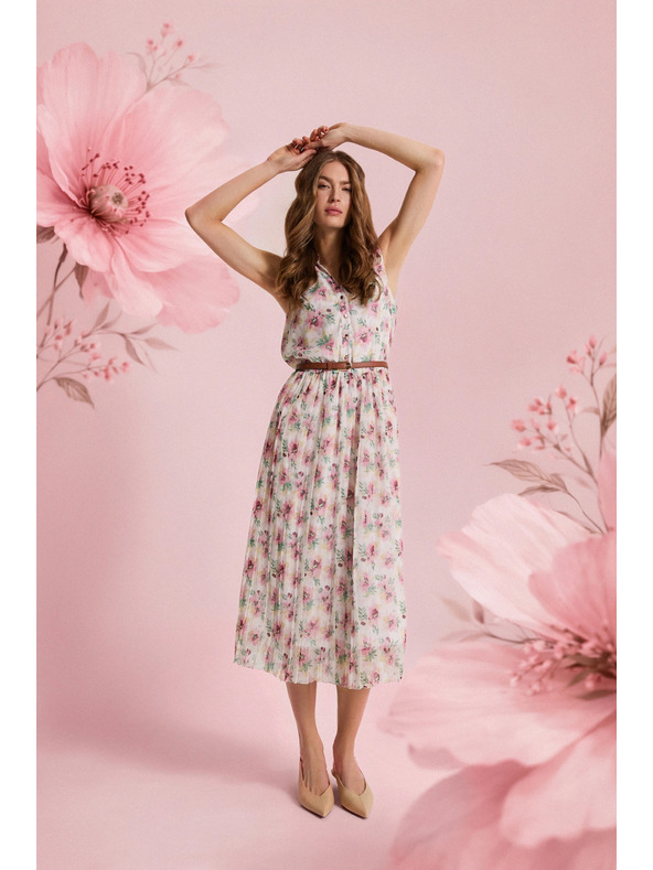 Moodo Бели цветни рокля с колан Moodo