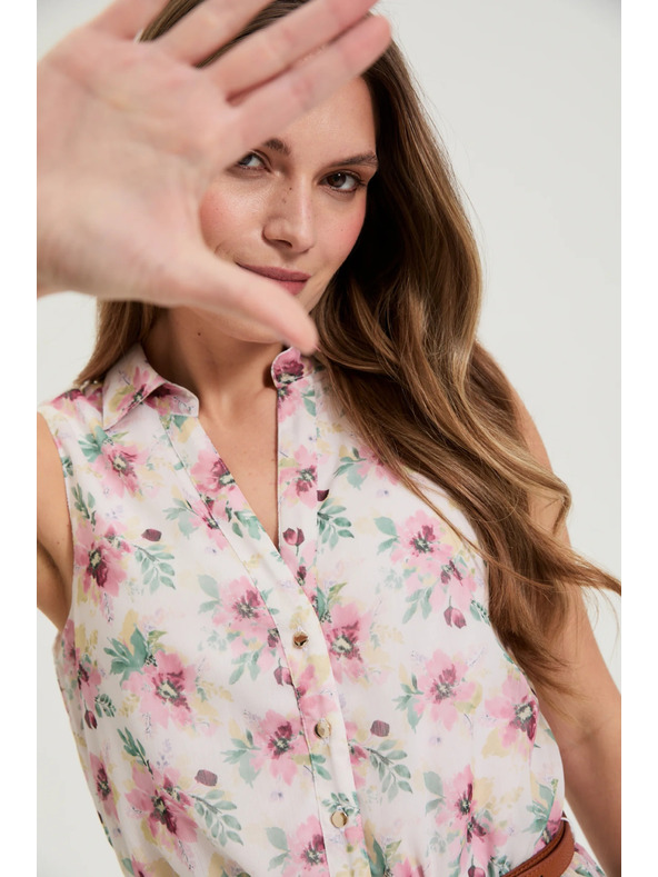 Moodo Бели цветни рокля с колан Moodo