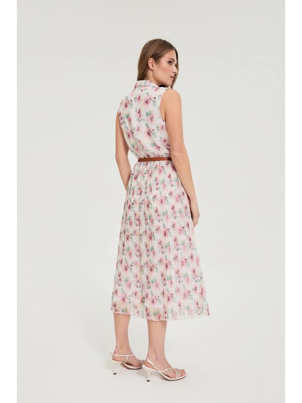 Moodo Бели цветни рокля с колан Moodo