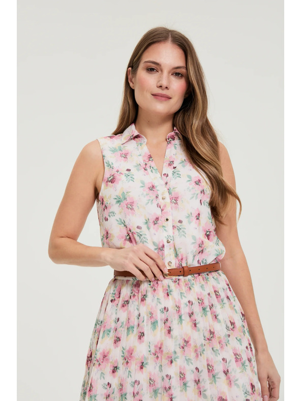 Moodo Бели цветни рокля с колан Moodo
