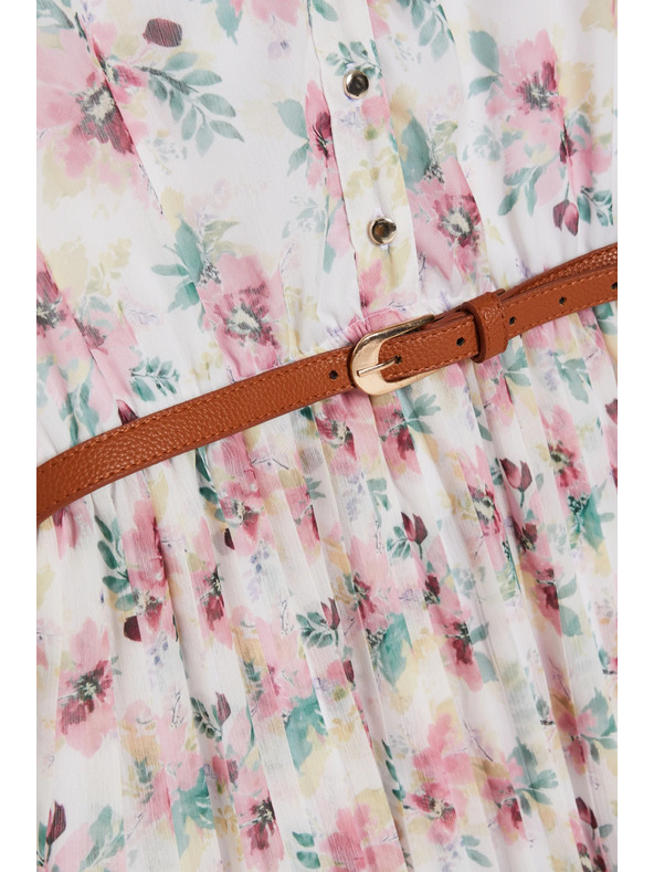 Moodo Бели цветни рокля с колан Moodo