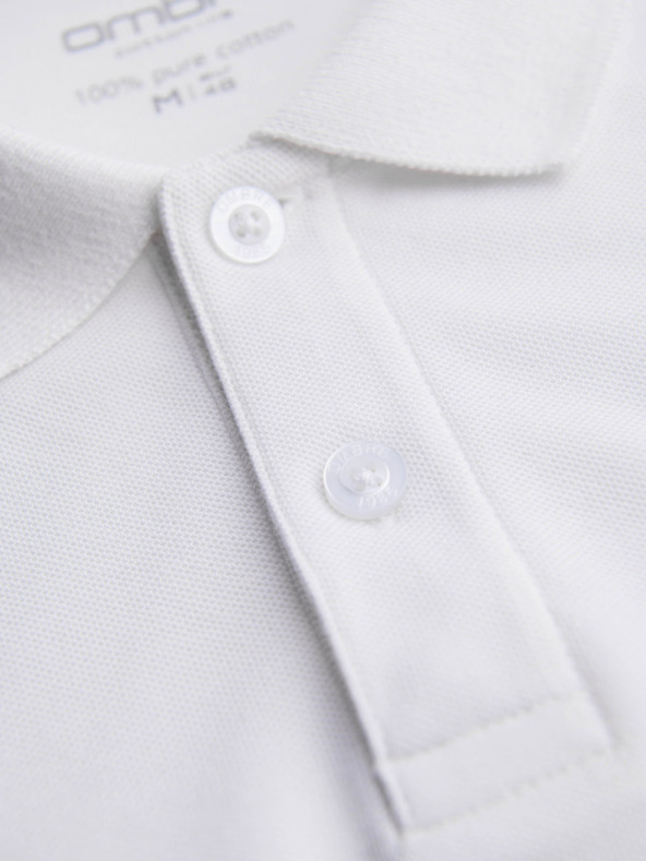Ombre Clothing Мъжка тениска BASIC с дълъг ръкав и polo яка - бяла V1 OM-POBL-0162 Ombre Clothing