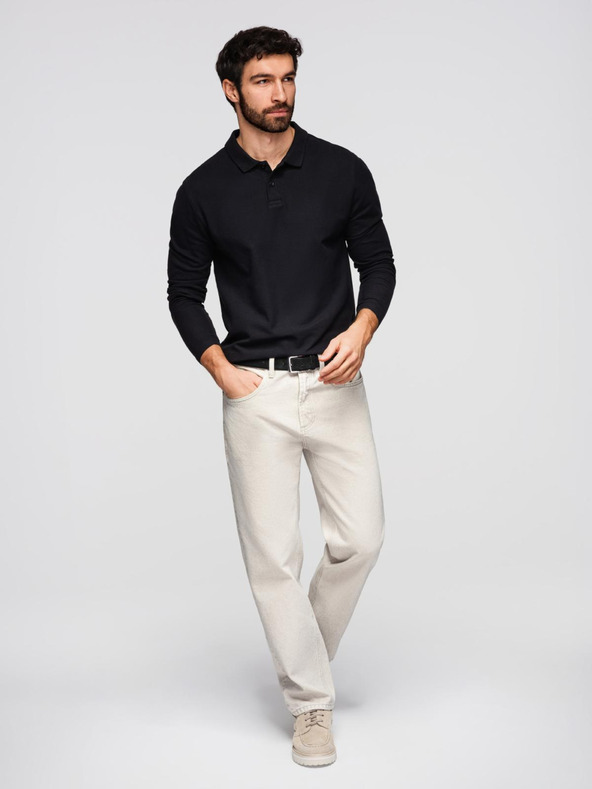 Ombre Clothing Мъжка поло тениска BASIC с дълъг ръкав - черна V2 OM-POBL-0162 Ombre Clothing