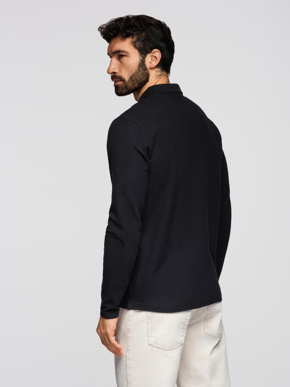 Ombre Clothing Мъжка поло тениска BASIC с дълъг ръкав - черна V2 OM-POBL-0162 Ombre Clothing