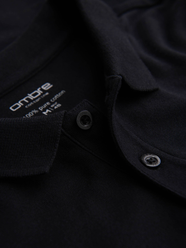 Ombre Clothing Мъжка поло тениска BASIC с дълъг ръкав - черна V2 OM-POBL-0162 Ombre Clothing