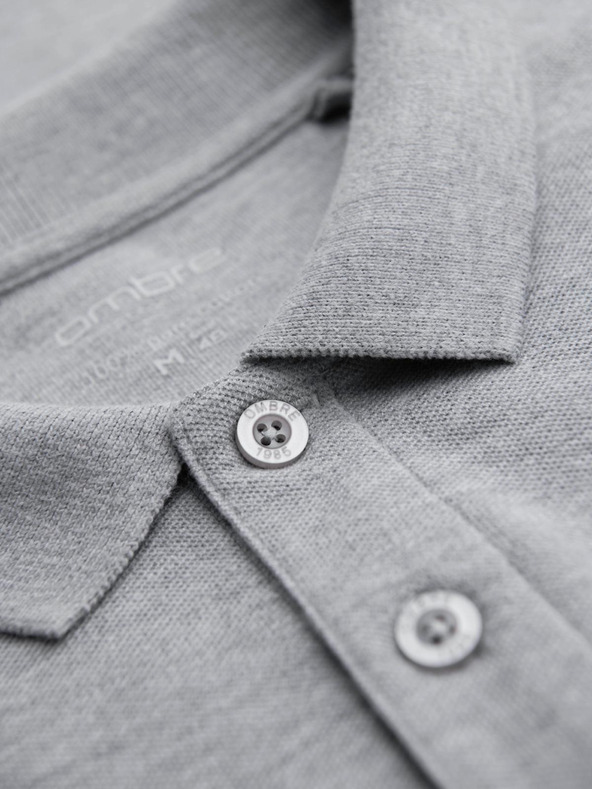 Ombre Clothing Мъжка тениска с дълъг ръкав и polo яка BASIC - сив меланж V4 OM-POBL-0162 Ombre Clothing