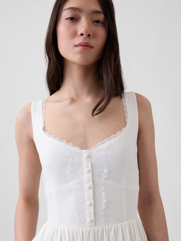 GAP Лнена макси рокля с джобове и дантела GAP