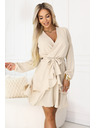 numoco Чувствени мини рокля с кръстосан деколте - бежов