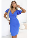 numoco NINA Елегантни рокли с кръстосан деколте, ръкав и колан - кралско синьо