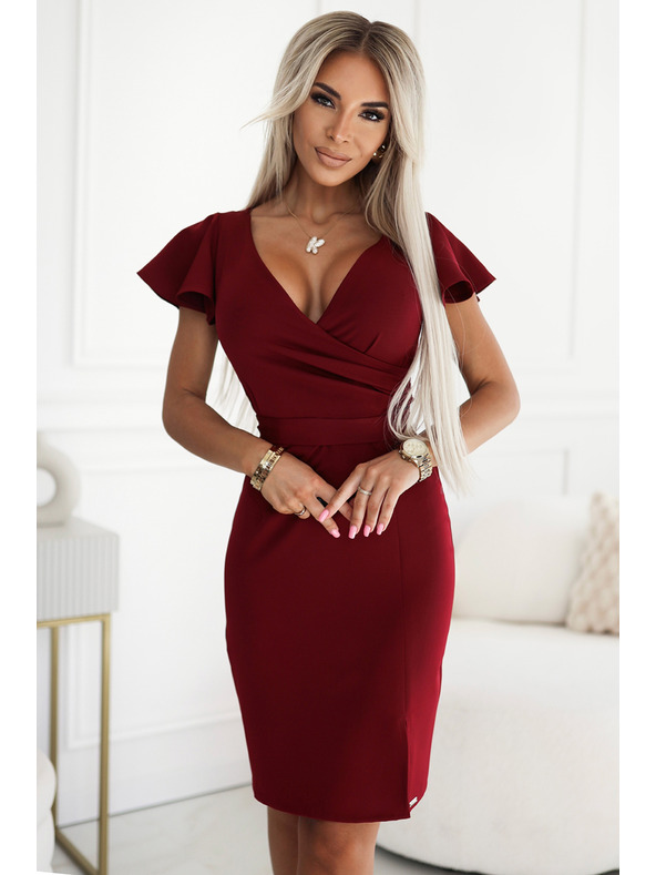 numoco Numoco NINA Елегантна рокля с деколте тип молив - бургундско